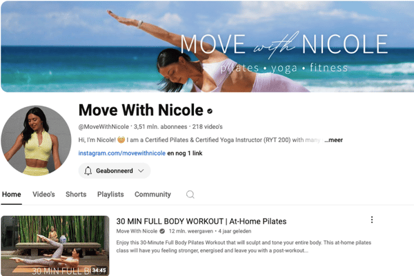 Move With Nicole is een aanrader als je zoekt naar een kanaal dat je kan gebruiken voor je home work-outs!